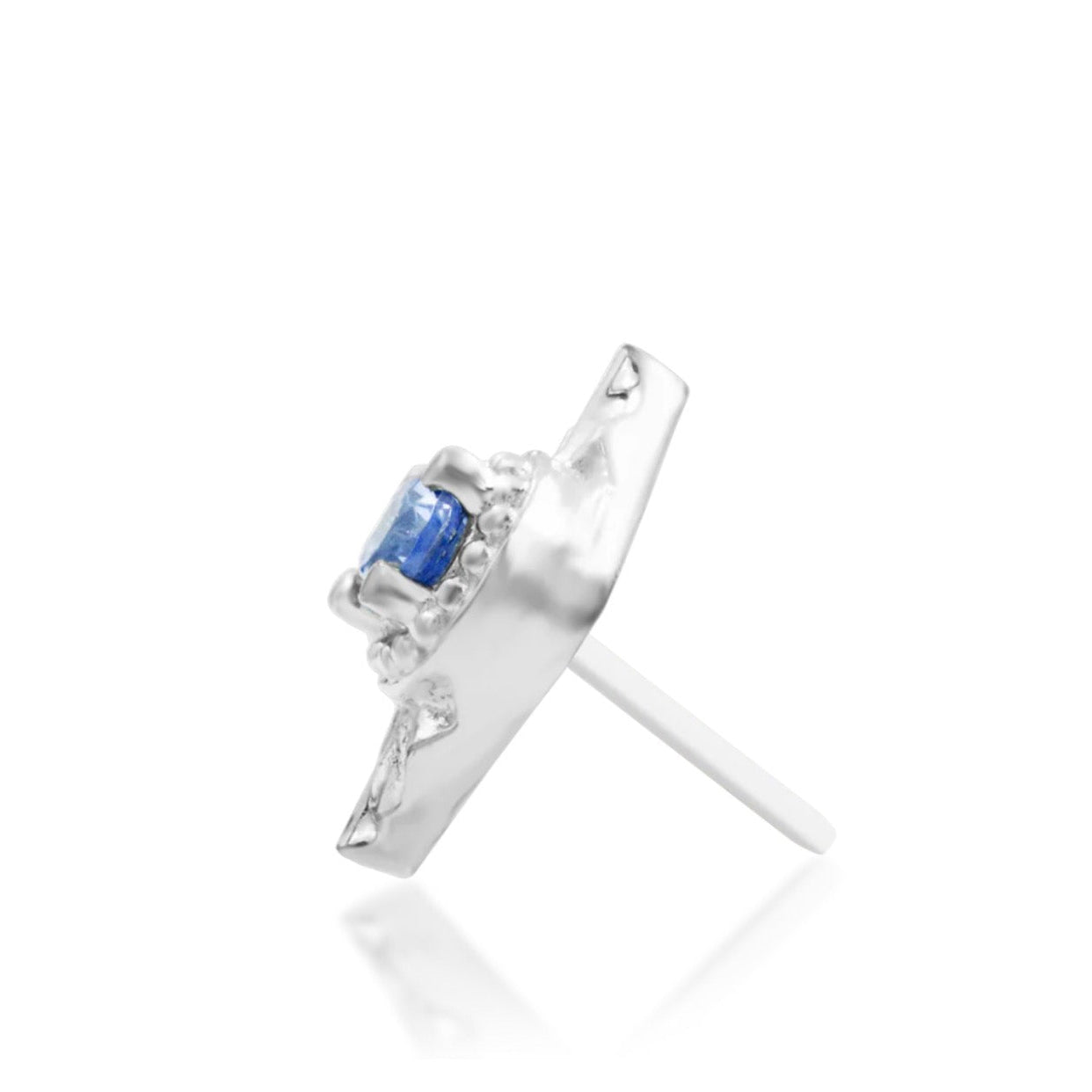 Side profile of Junipurr Malaika 14k white gold threadless end with refined gemstone structure