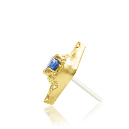 Side profile of Junipurr Malaika 14k yellow gold threadless end with elegant gemstone detailing
