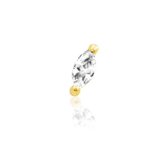 Junipurr Marquise Lobe Threadless End in 14K yellow gold with marquise-cut CZ gemstone – front view