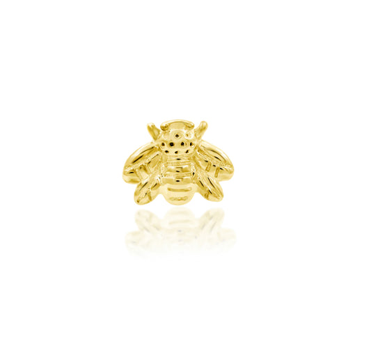 Close-up of the Junipurr Mini Bee 14kt Gold Threadless End featuring a 3D sculpted bee design, perfect for helix, lobe, or tragus piercings.