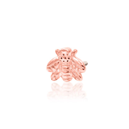Junipurr Mini Bee 14k rose gold sculpted bee threadless end angled view
