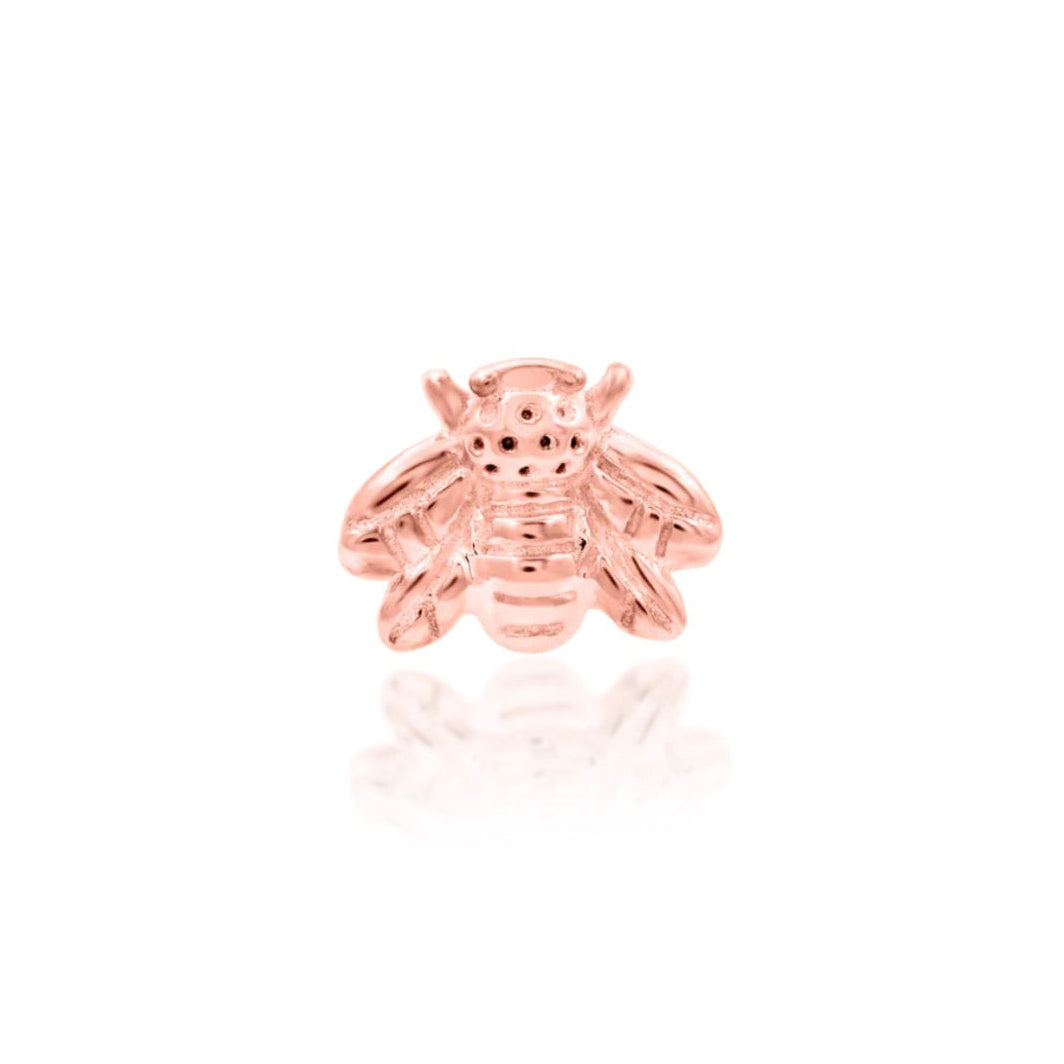 Junipurr Mini Bee 14k rose gold bee threadless end, front view for botanical ear styling