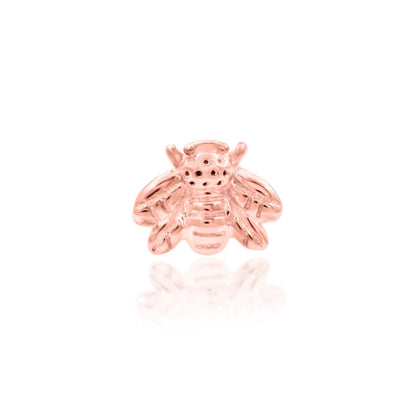 Junipurr Mini Bee 14k rose gold bee threadless end, front view for botanical ear styling