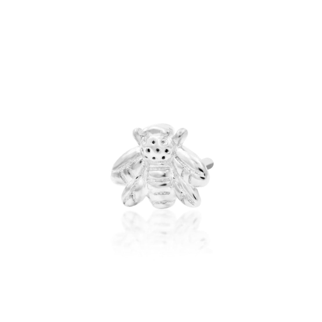 Junipurr Mini Bee 14k white gold sculpted bee threadless end angled view