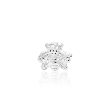 Junipurr Mini Bee 14k white gold sculpted bee threadless end angled view
