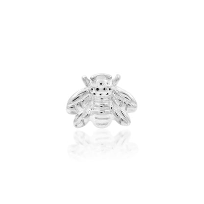 Junipurr Mini Bee 14k white gold bee threadless end, front view for delicate piercing styling