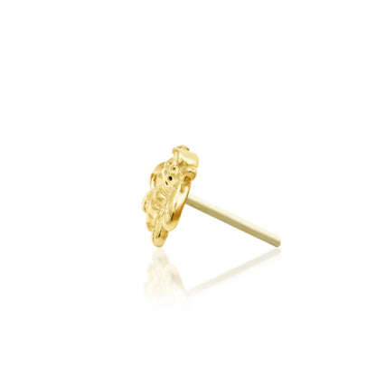 Junipurr Mini Bee 14k yellow gold bee threadless end, front view for helix and flat piercings