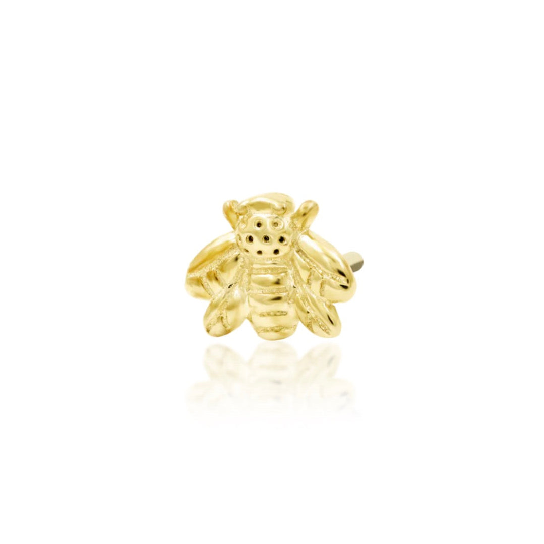 Junipurr Mini Bee 14k yellow gold miniature bee threadless end side profile