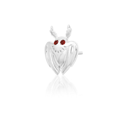 Angled view of Junipurr Mothman solid 14k white gold threadless decorative end inspired by the legendary Mothman folklore
