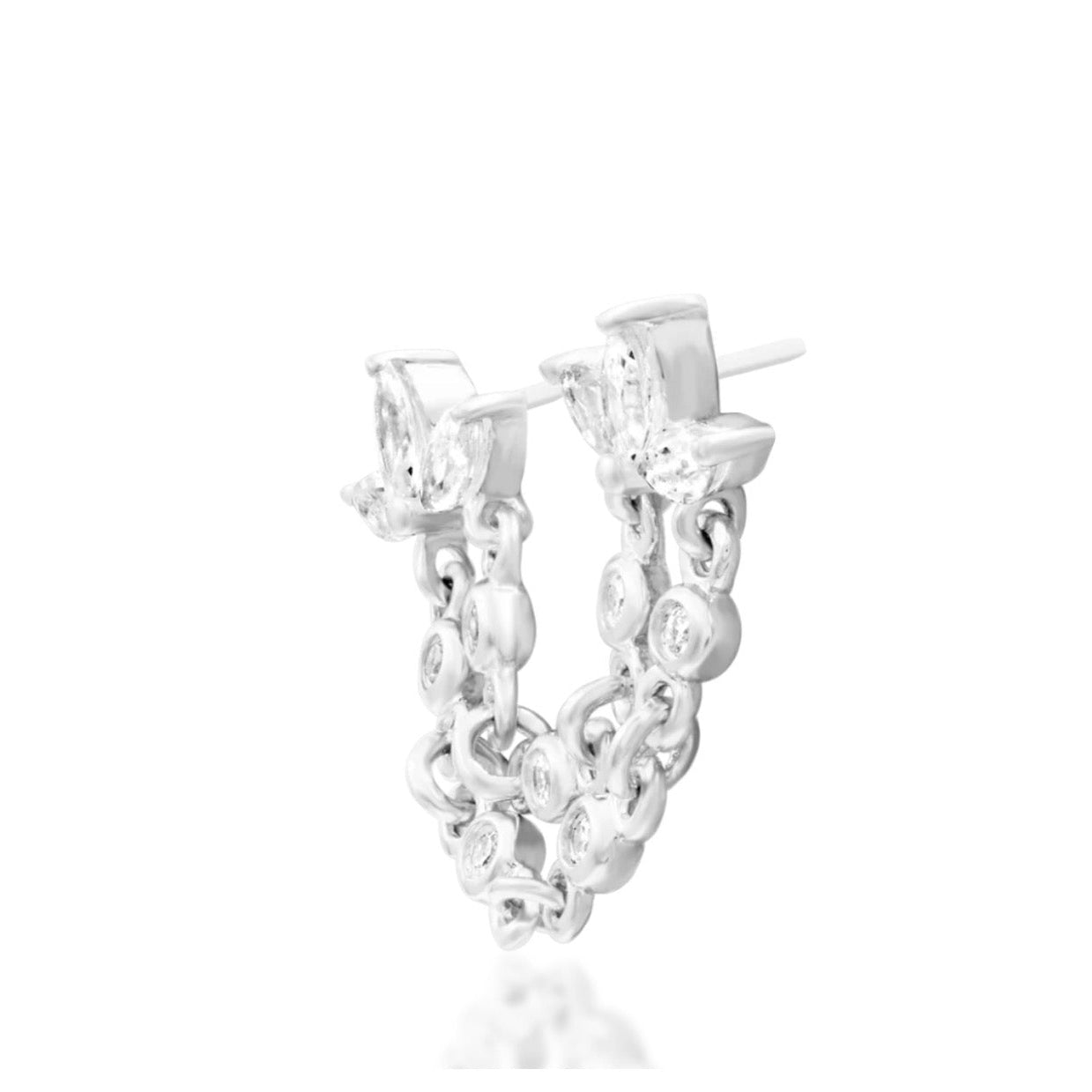 Junipurr Munira 14k white gold CZ chain threadless end angled view with layered gemstone detailing