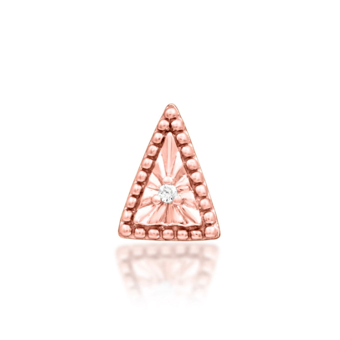 Rose gold triangular decorative end with three cubic zirconia.