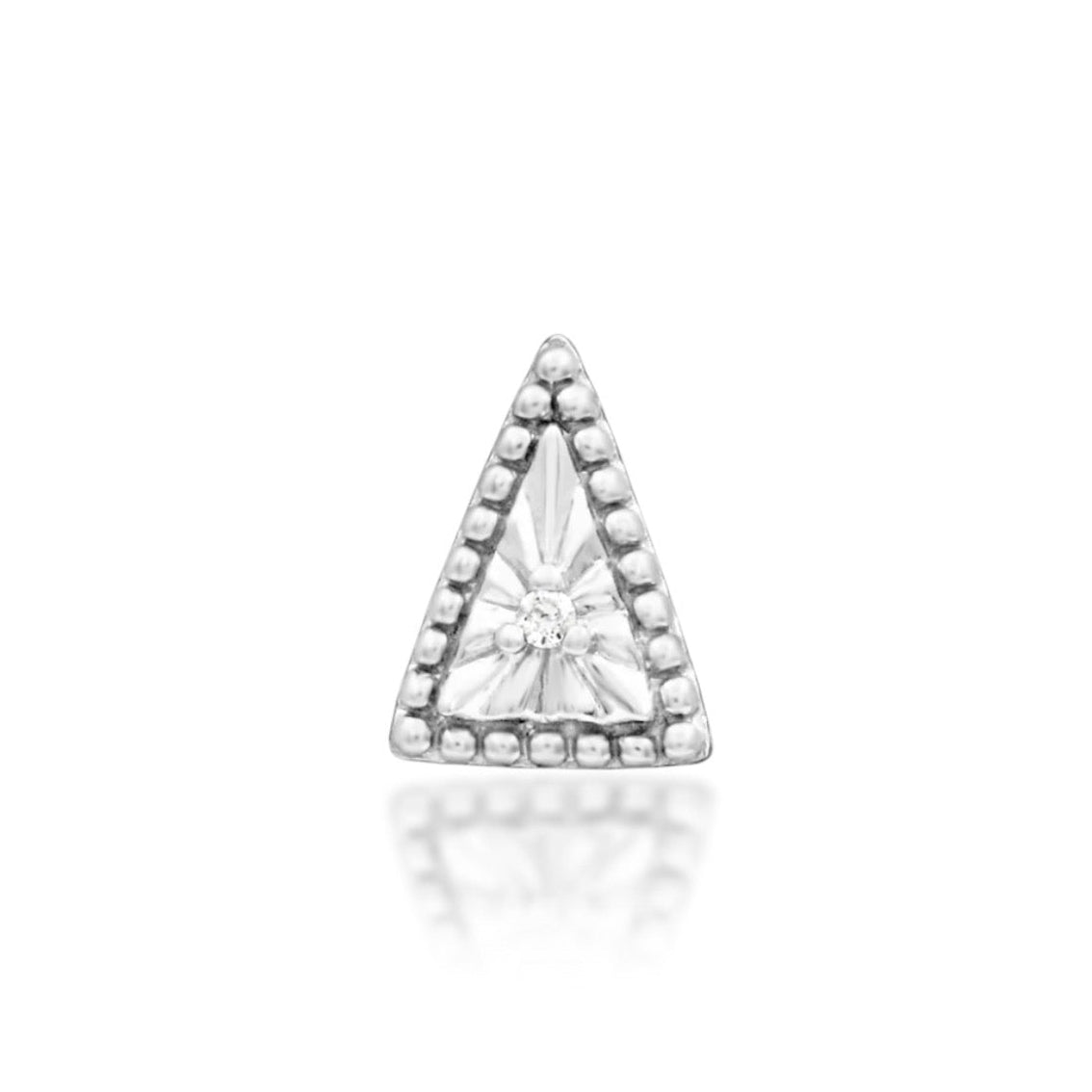 White gold triangular decorative end with three cubic zirconia.