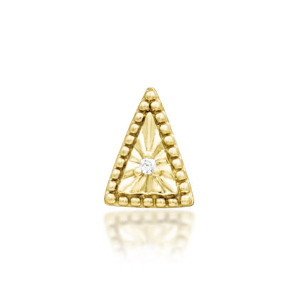 Yellow gold triangular decorative end with delicate cubic zirconia.