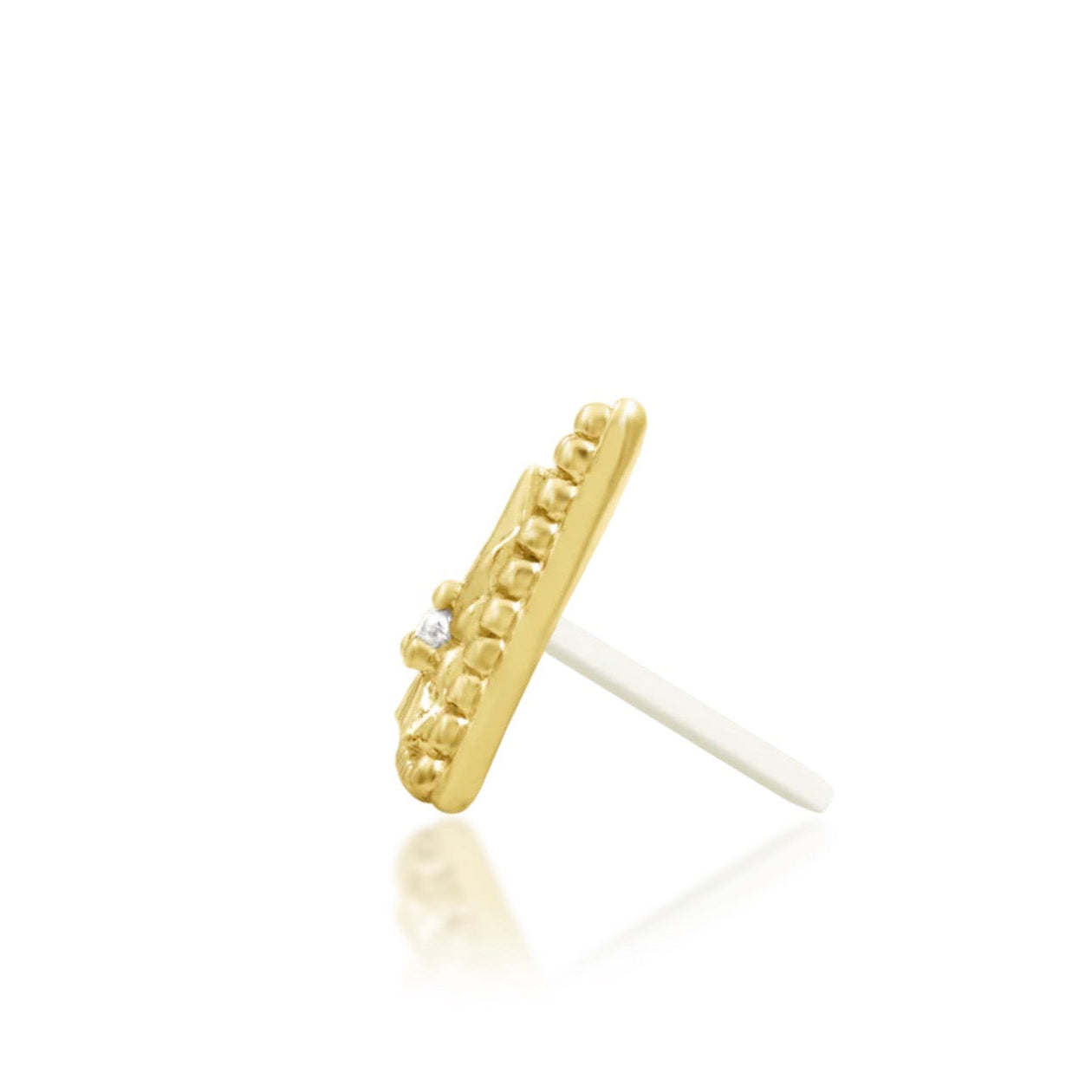 Side profile of a yellow gold threadless decorative end. end.