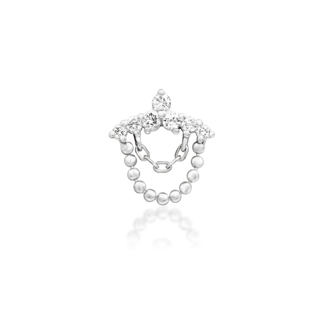  Junipurr Ninette solid 14k white gold threadless decorative end featuring a curved chain adorned with genuine diamonds for helix, conch and lobe piercings