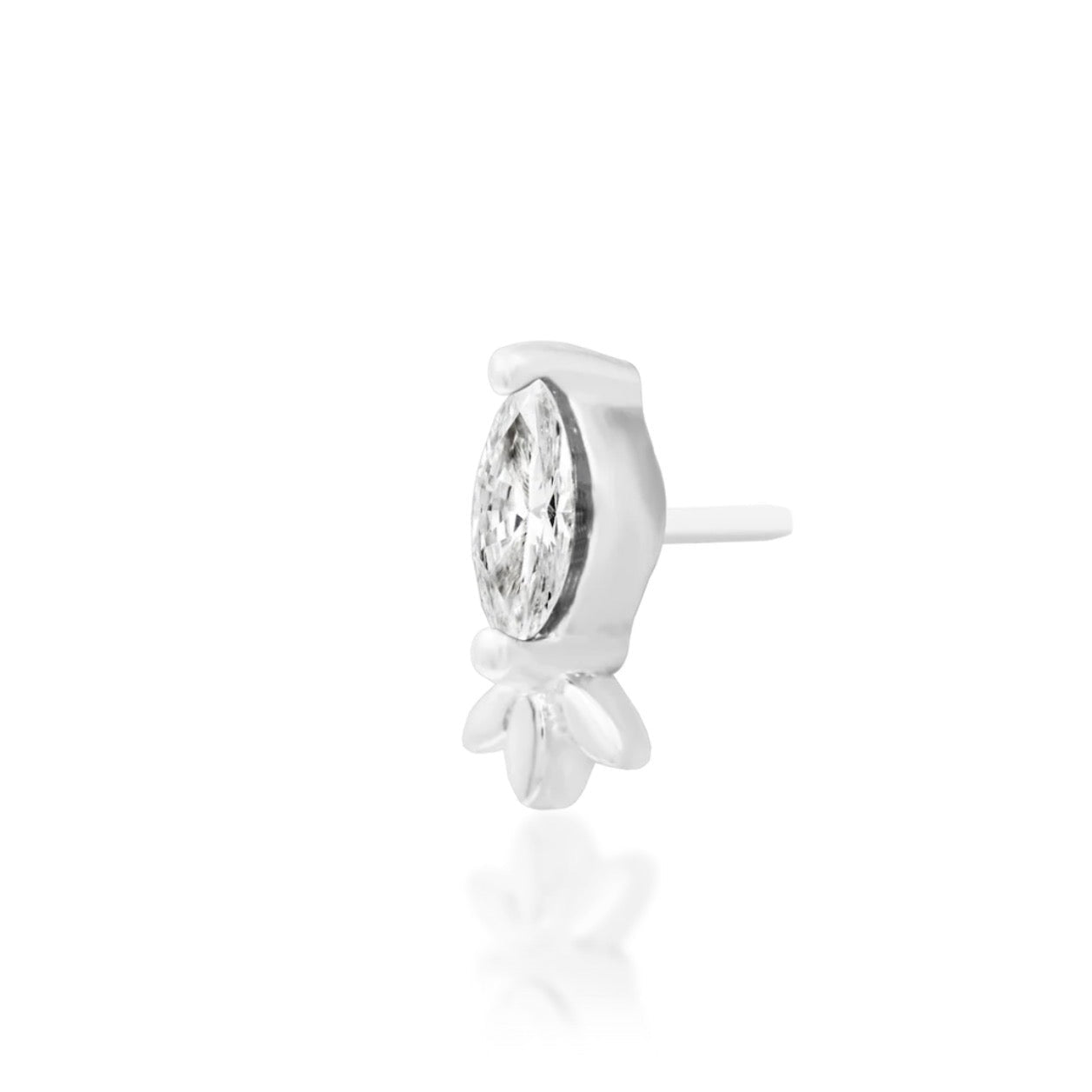 Junipurr Rana 14k white gold threadless end with marquise-cut cubic zirconia, angled view