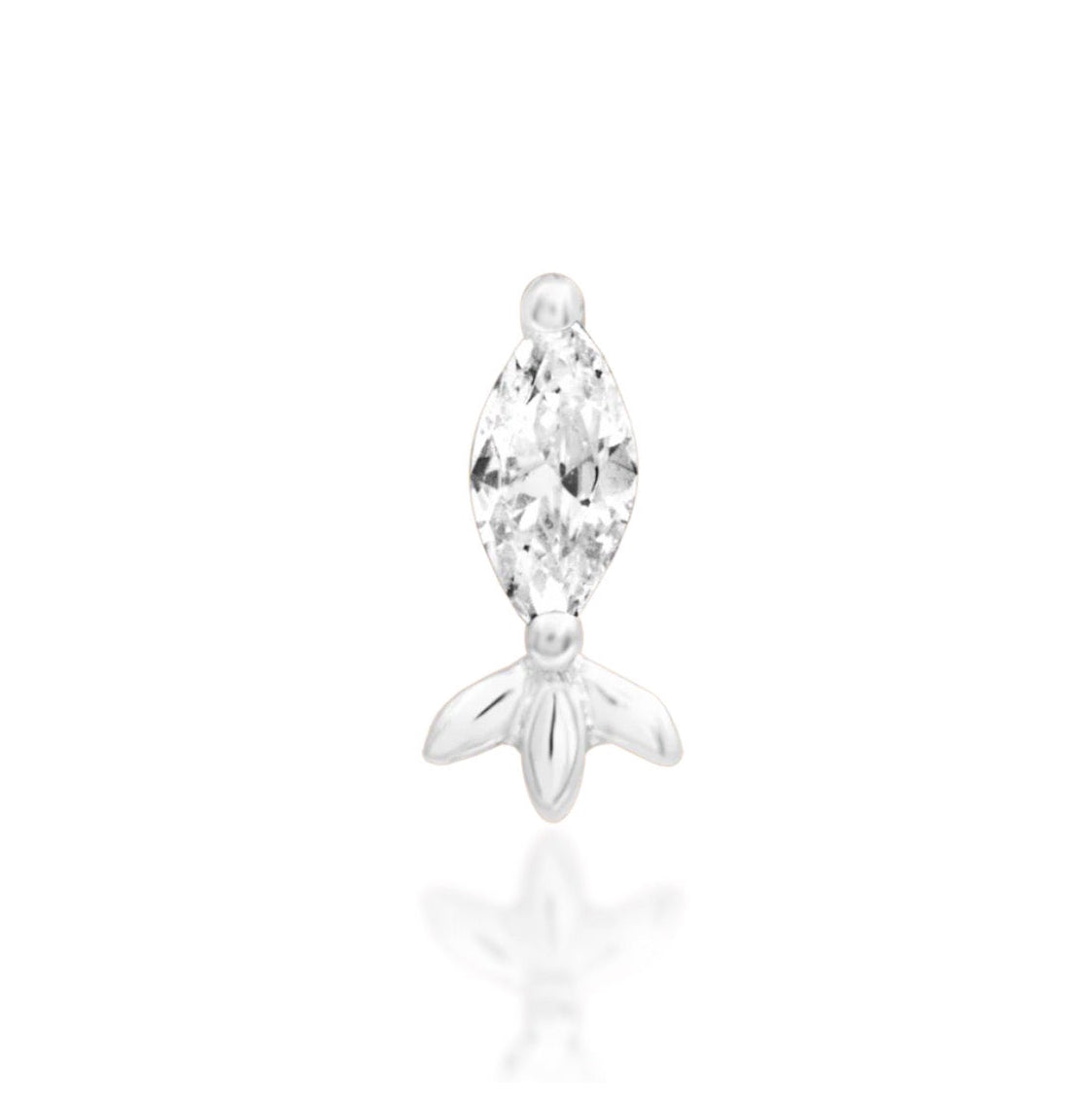 Junipurr Rana 14k white gold marquise CZ threadless end, front view for helix piercings