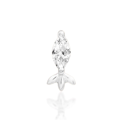 Junipurr Rana 14k white gold marquise CZ threadless end, front view for helix piercings