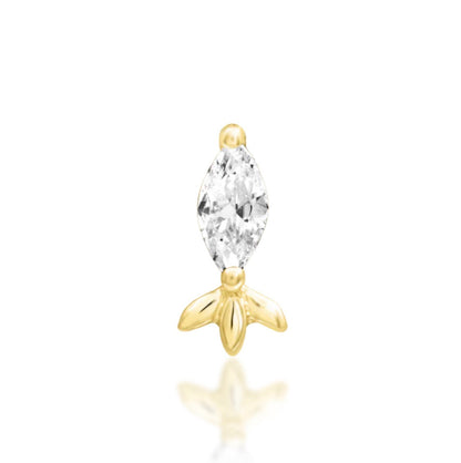 Junipurr Rana 14k yellow gold marquise CZ threadless end, front view for helix and conch piercings