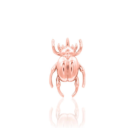 Junipurr Rhino Beetle 14k rose gold threadless end with sculpted beetle design, front view for curated ear styling