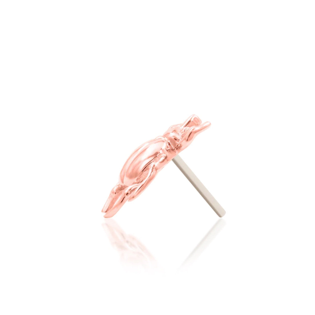 Junipurr Rhino Beetle 14k rose gold threadless end side profile with organic beetle silhouette