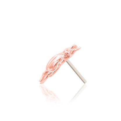 Junipurr Rhino Beetle 14k rose gold threadless end side profile with organic beetle silhouette