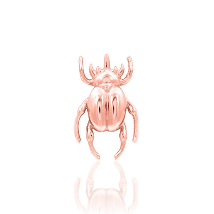 Junipurr Rhino Beetle 14k rose gold threadless end with sculptural insect detailing, front view for curated ear jewellery