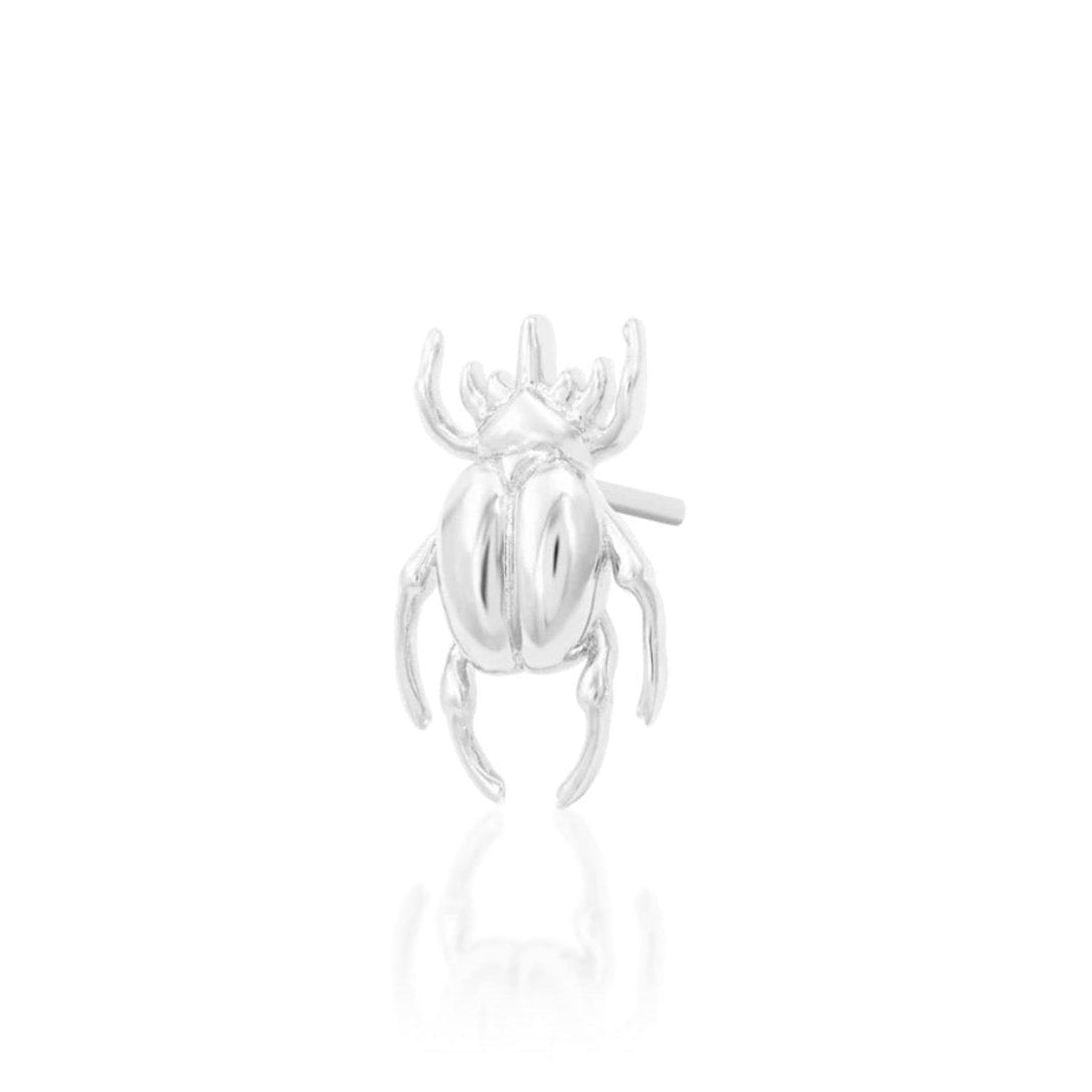 Junipurr Rhino Beetle 14k white gold decorative end angled view with bold sculptural beetle styling