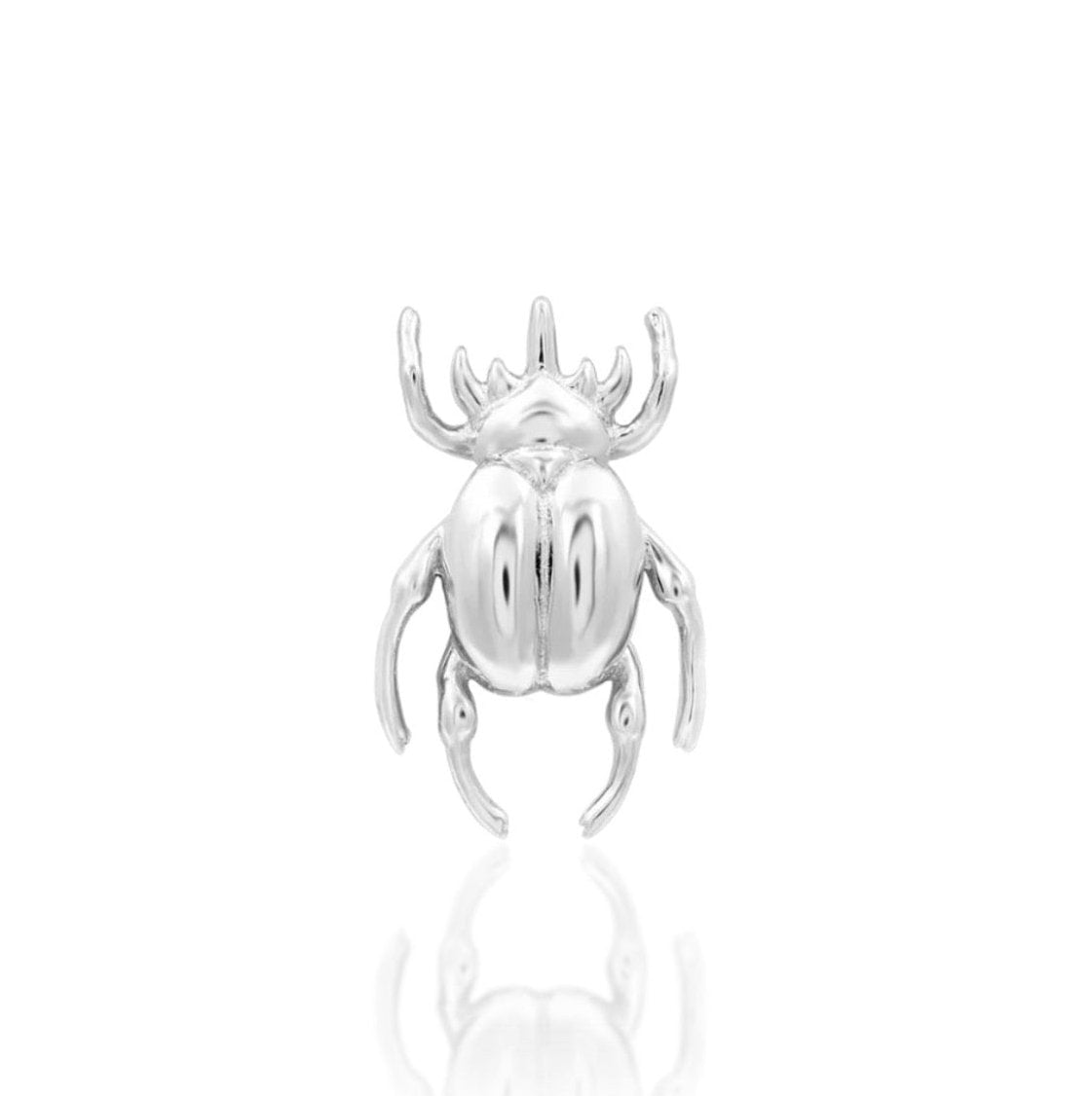 Junipurr Rhino Beetle 14k white gold threadless end with detailed insect-inspired design, front view for luxury piercing styling