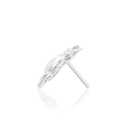 Side profile of Junipurr Rhino Beetle 14k white gold threadless end with organic entomology-inspired structure