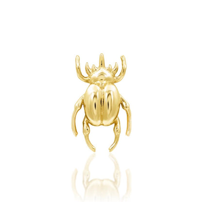 Junipurr Rhino Beetle 14k yellow gold threadless end with sculptural insect-inspired detailing, front view for helix and conch piercing jewellery