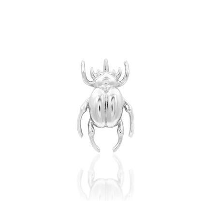 Junipurr Rhino Beetle 14k white gold threadless end with sculpted beetle design, front view for helix piercings