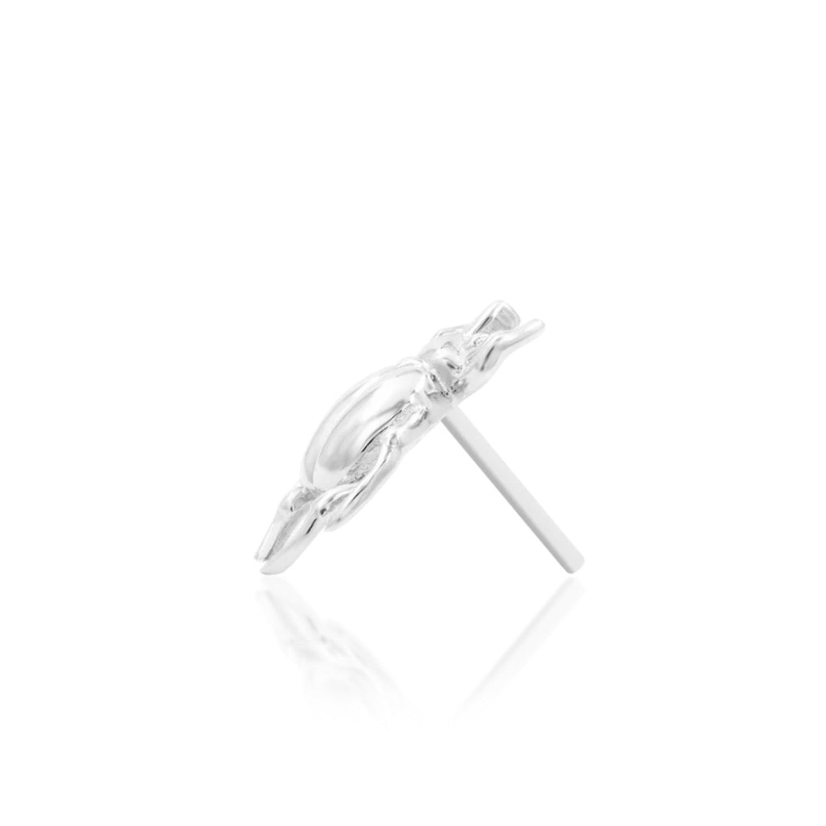 Junipurr Rhino Beetle 14k white gold threadless end side profile with beetle silhouette