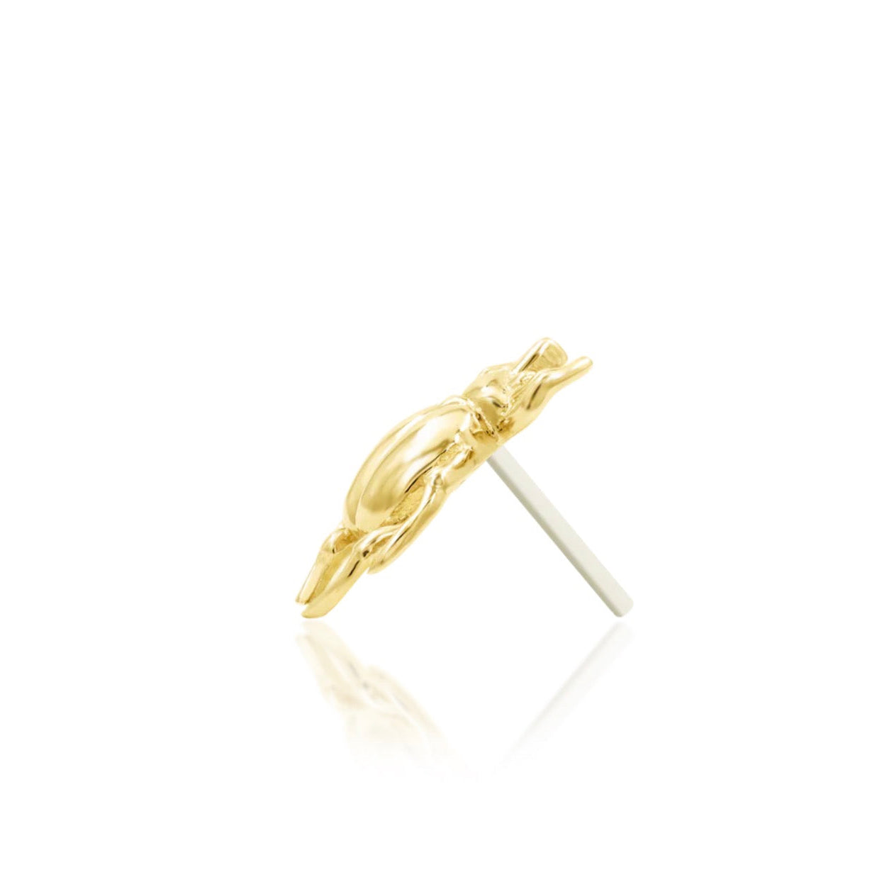 Junipurr Rhino Beetle 14k yellow gold threadless end side profile with sculptural beetle design