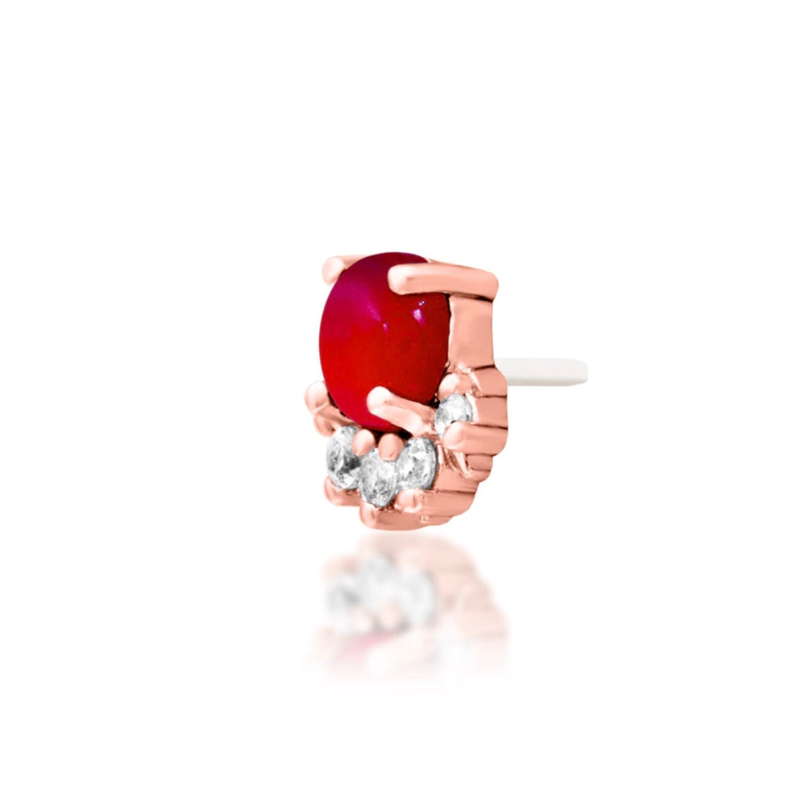 Junipurr Rolina 14k rose gold carnelian and cubic zirconia threadless end angled view for conch and helix piercings