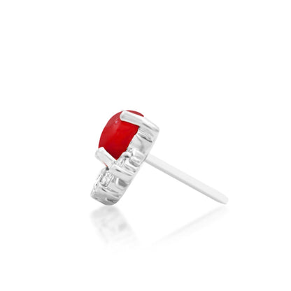 Side profile of Junipurr Rolina 14k white gold threadless end with ornate gemstone halo detailing