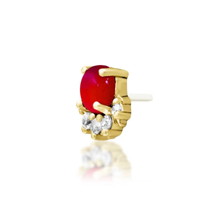 Junipurr Rolina 14k yellow gold carnelian and CZ halo threadless end angled view for curated ear styling