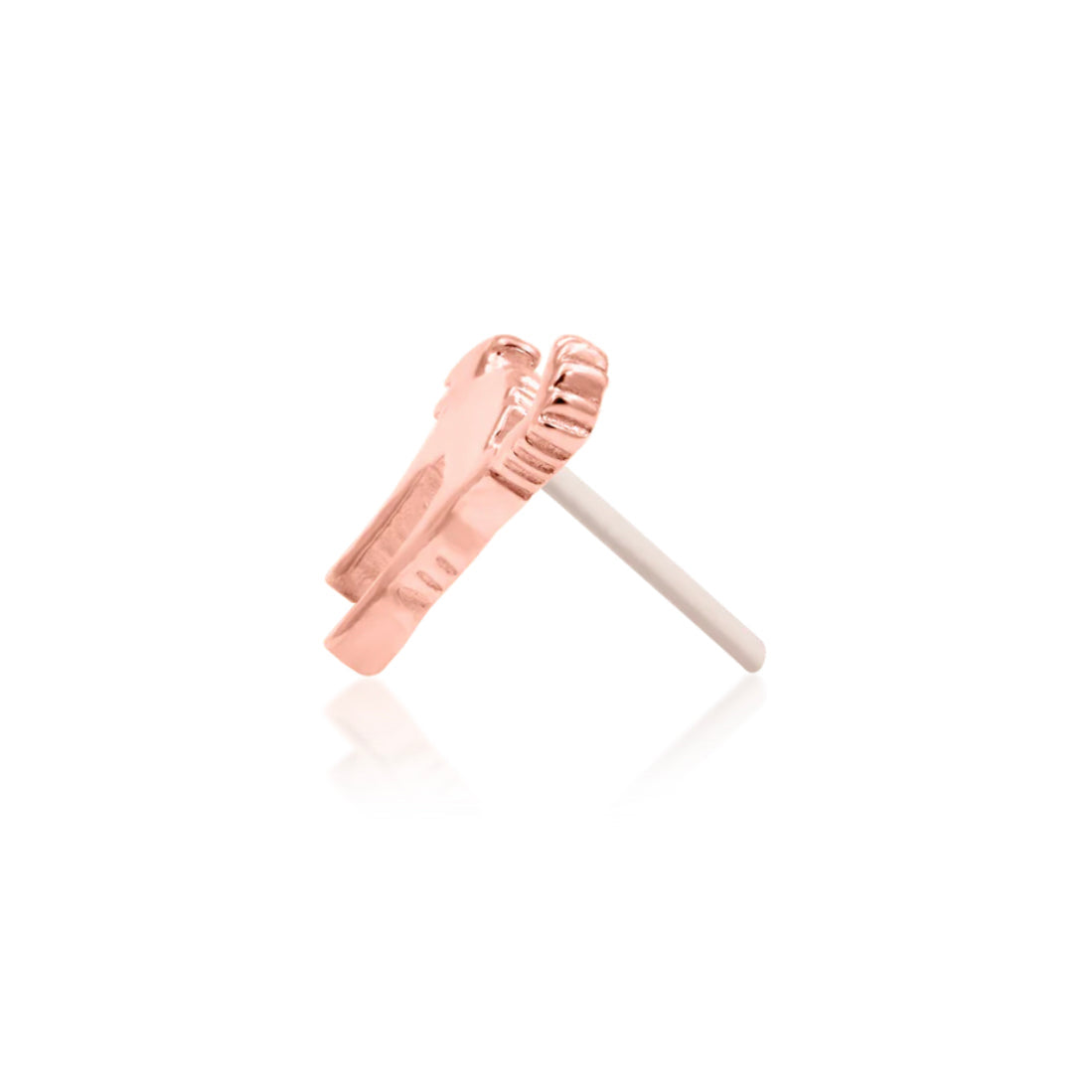 Junipurr Scaredy Cat 14k rose gold cat threadless end angled view with polished detailing