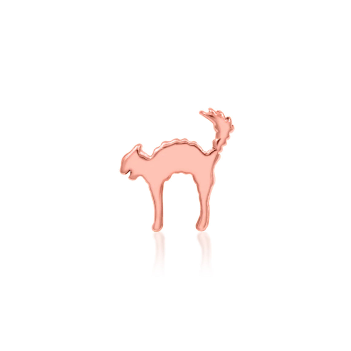 Junipurr Scaredy Cat 14k rose gold cat threadless end with polished silhouette design, front view for curated ear styling