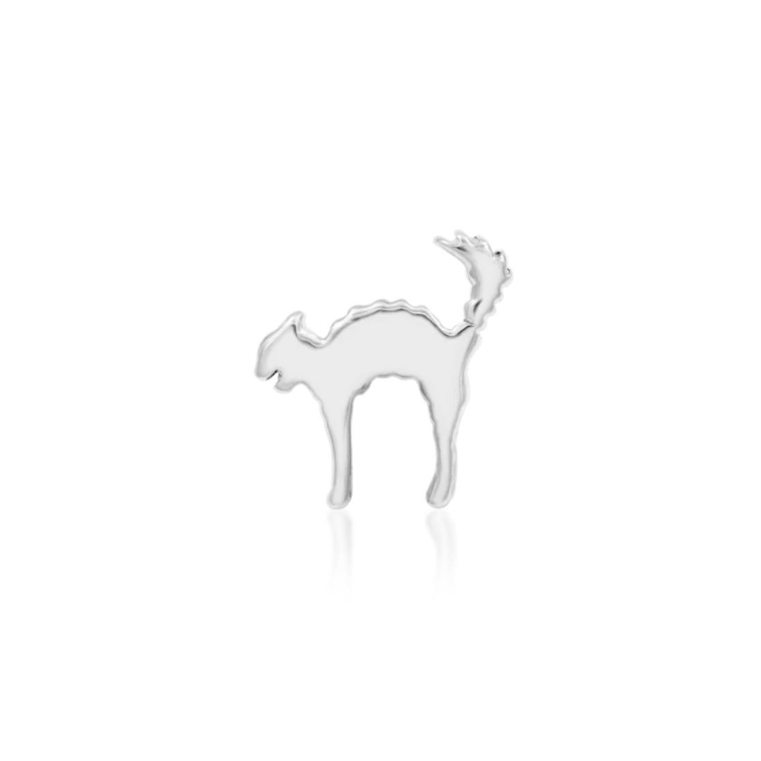 Junipurr Scaredy Cat 14k white gold cat threadless end with polished silhouette design, front view for helix piercings