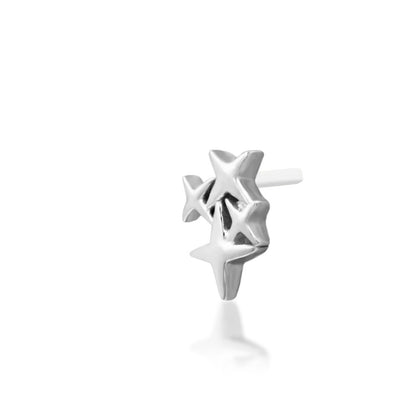 Angled view of Junipurr Seeing Stars solid 14k white gold four-pointed star threadless end