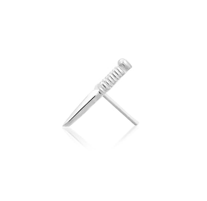 Junipurr Staring Daggers 14k white gold dagger threadless end angled view with polished detailing