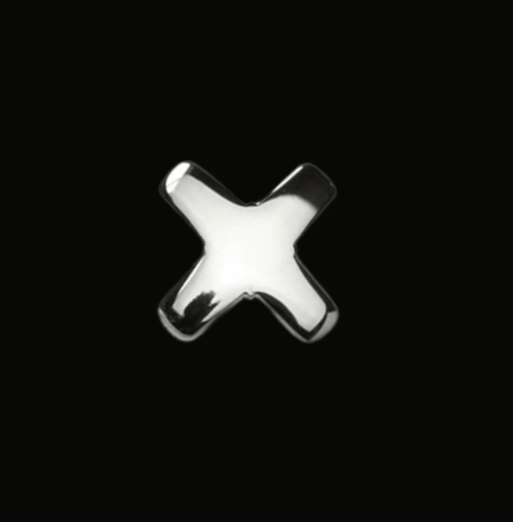 Junipurr Titanium X Threadless Cross in mirror-polished implant-grade titanium — minimalist hypoallergenic piercing jewellery