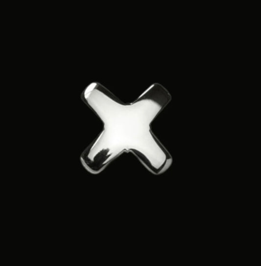 Junipurr Titanium X Threadless Cross in mirror-polished implant-grade titanium — minimalist hypoallergenic piercing jewellery