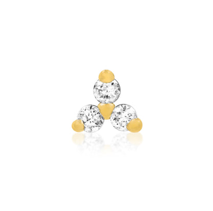 Junipurr Trinity Threadless End in 14k Yellow Gold with Clear CZ