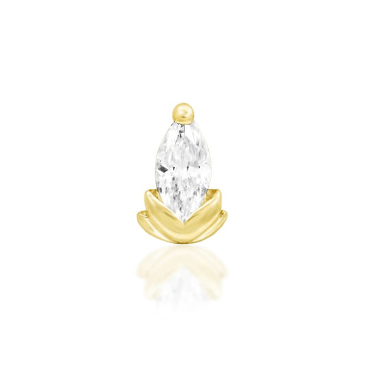 Junipurr Uma threadless end in 14K yellow gold with White CZ gemstone – front view