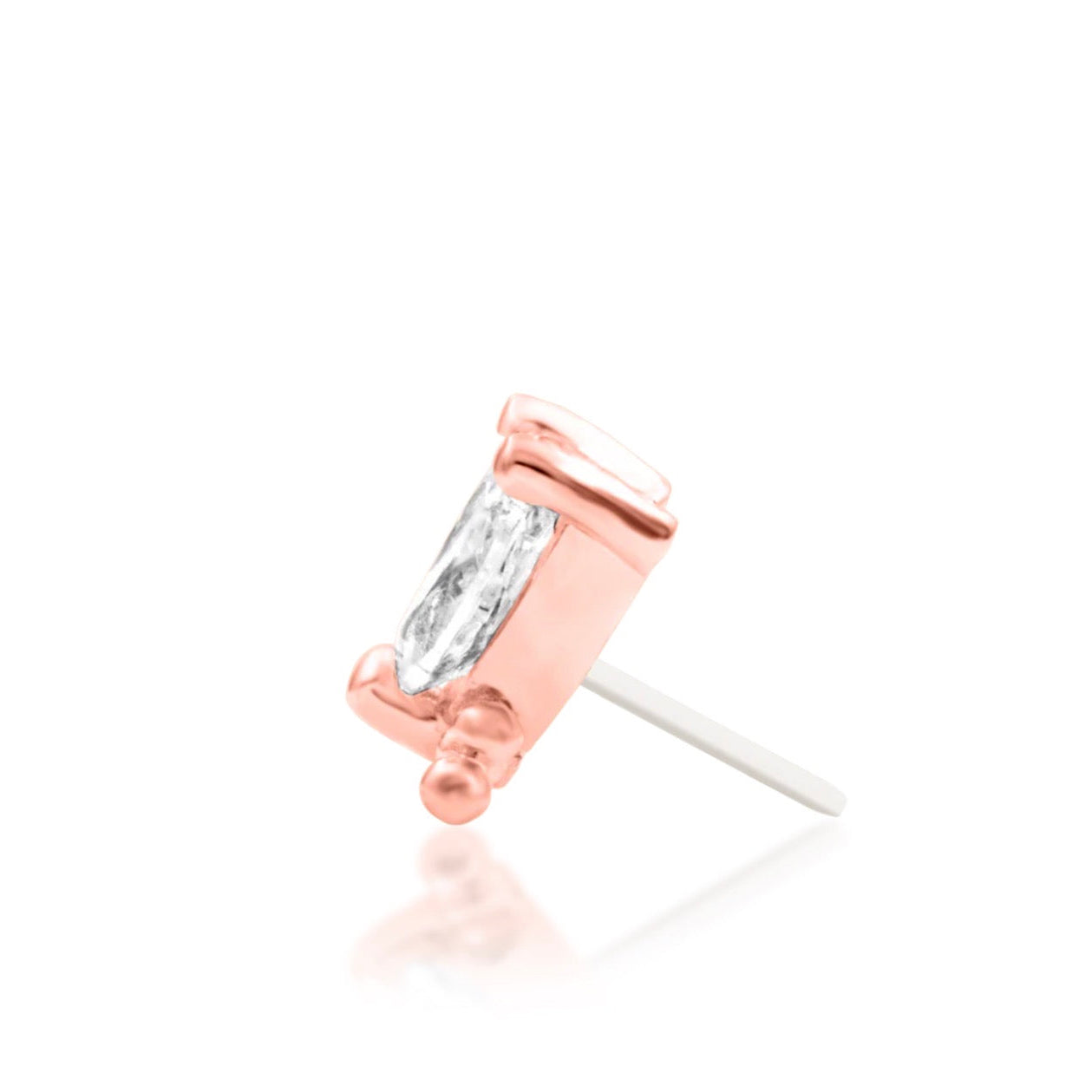 Side profile of Junipurr Vander 14k rose gold threadless end with elegant wing-inspired detailing