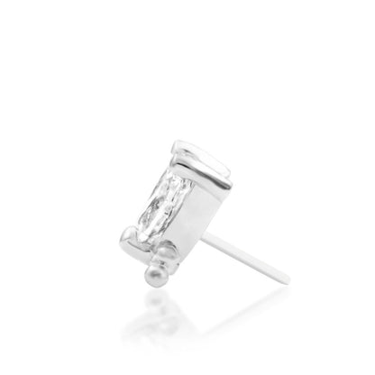 Side profile of Junipurr Vander 14k white gold threadless end with wing-like gemstone silhouette