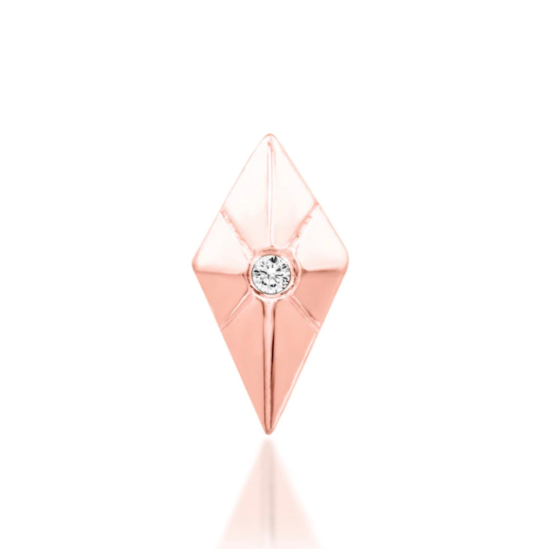 Junipurr Vesper 14k rose gold threadless end with white cubic zirconia, front view for curated ear styling