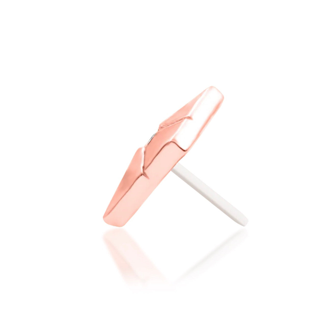 Junipurr Vesper 14k rose gold threadless end side profile with elongated silhouette
